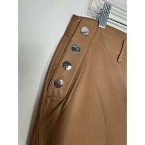 Camila Coelho Lamb Leather Pants Womens XL Camel Brown Cropped NWT